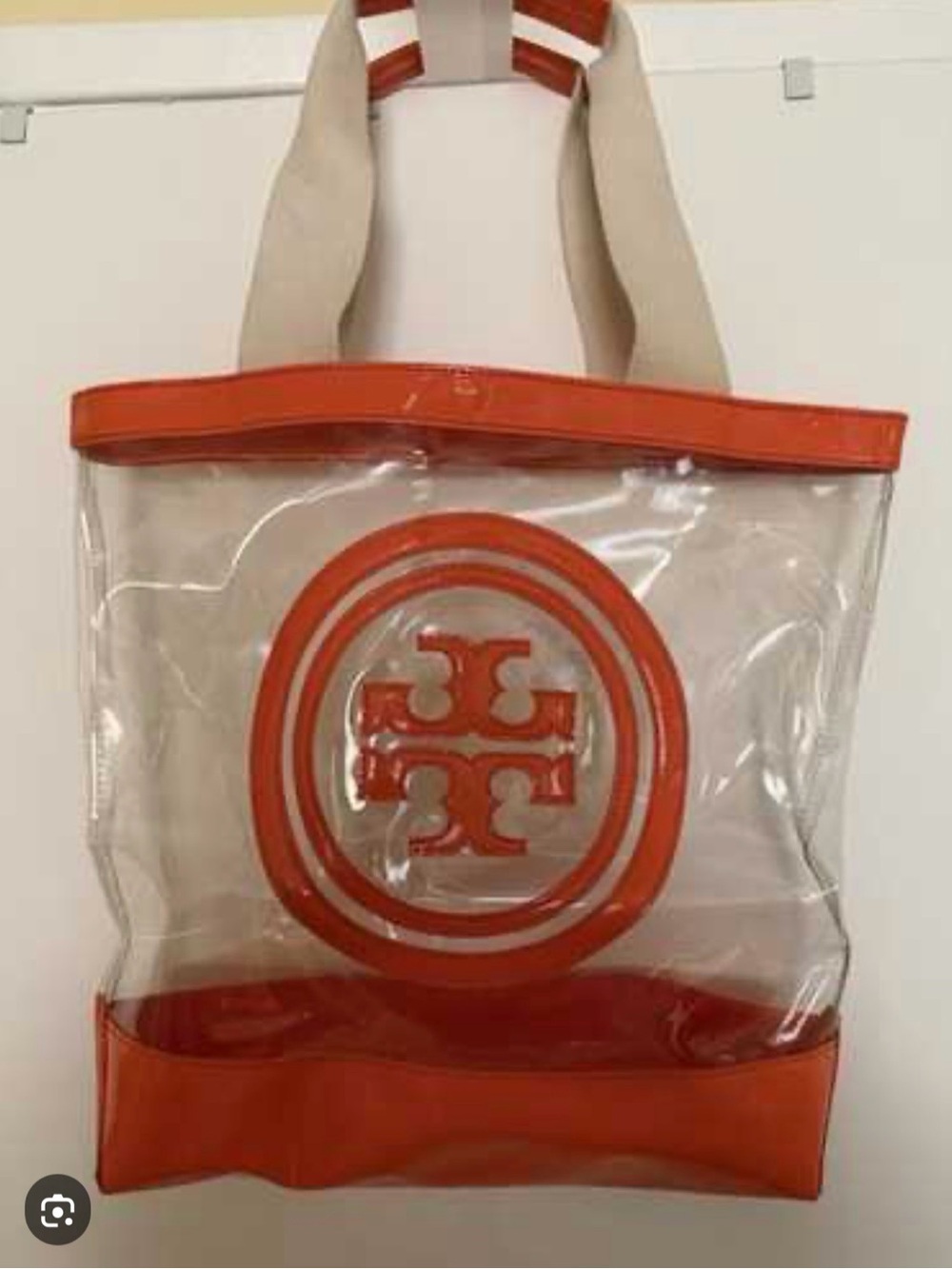 Tory Burch Clear PVC Tote with Orange Trim and Logo